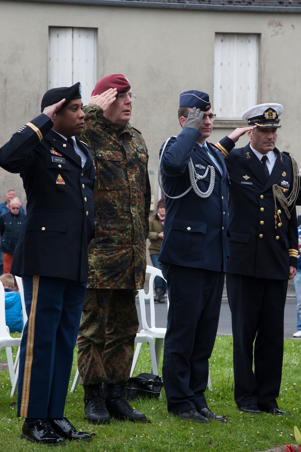 German Soldiers participate in a joint ceremony with U.S. Soldiers in Picauville, France