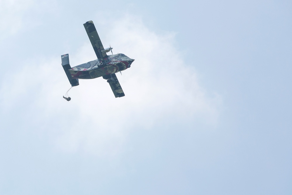 U.S. Army and Dutch and Belgium paratroopers conduct jump training from a Skyvan