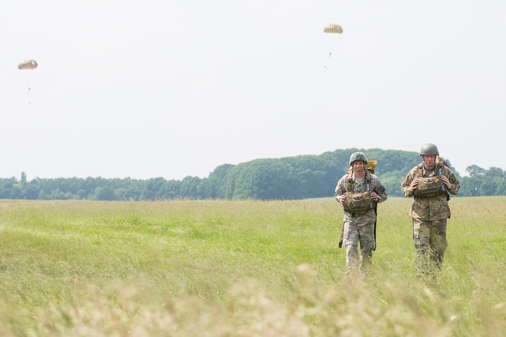 U.S. Army and Dutch and Belgium paratroopers conduct jump training from a Skyvan
