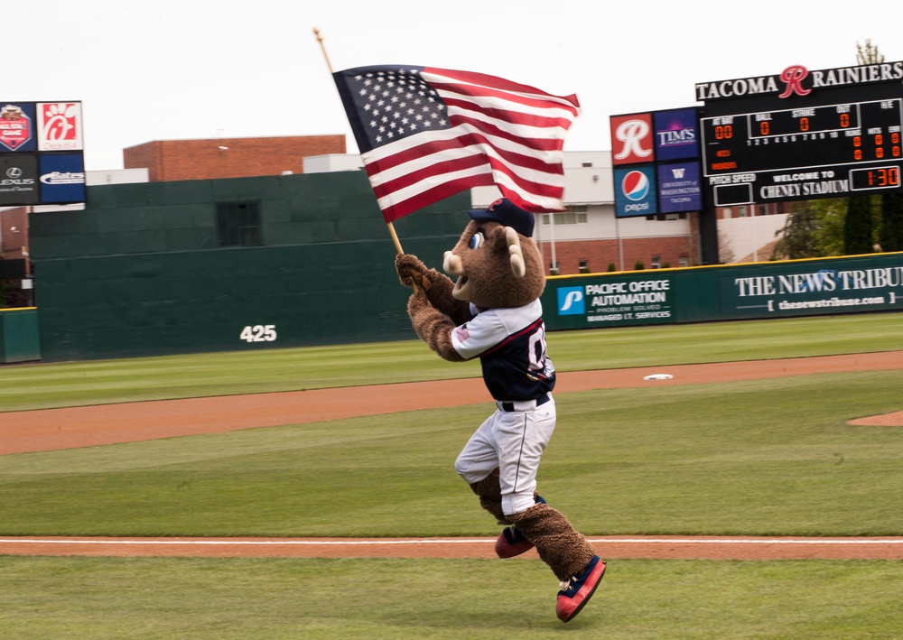 TACOMA, Wash. (June 11, 2017) The 12th Marine Corps District's Honor Guard  presents the colors during the Tacoma Rainiers Salute to Armed Forces Day  at Cheney Field. The Rainiers, the Seattle Mariners