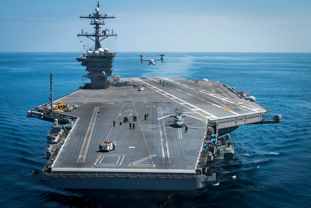 160612-N-BL637-685 PACIFIC OCEAN (June 12, 2016) A MV-22B Osprey, from Marine Operational Test and Evaluation Squadron 1, lifts off from the flight deck of the aircraft carrier USS Carl Vinson (CVN 70). The V-22 Osprey is being tested, evaluated and is sl