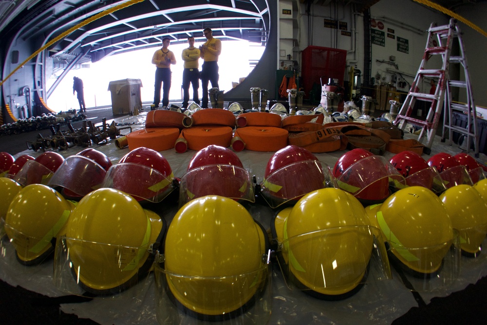 Helmet lineup for inspection