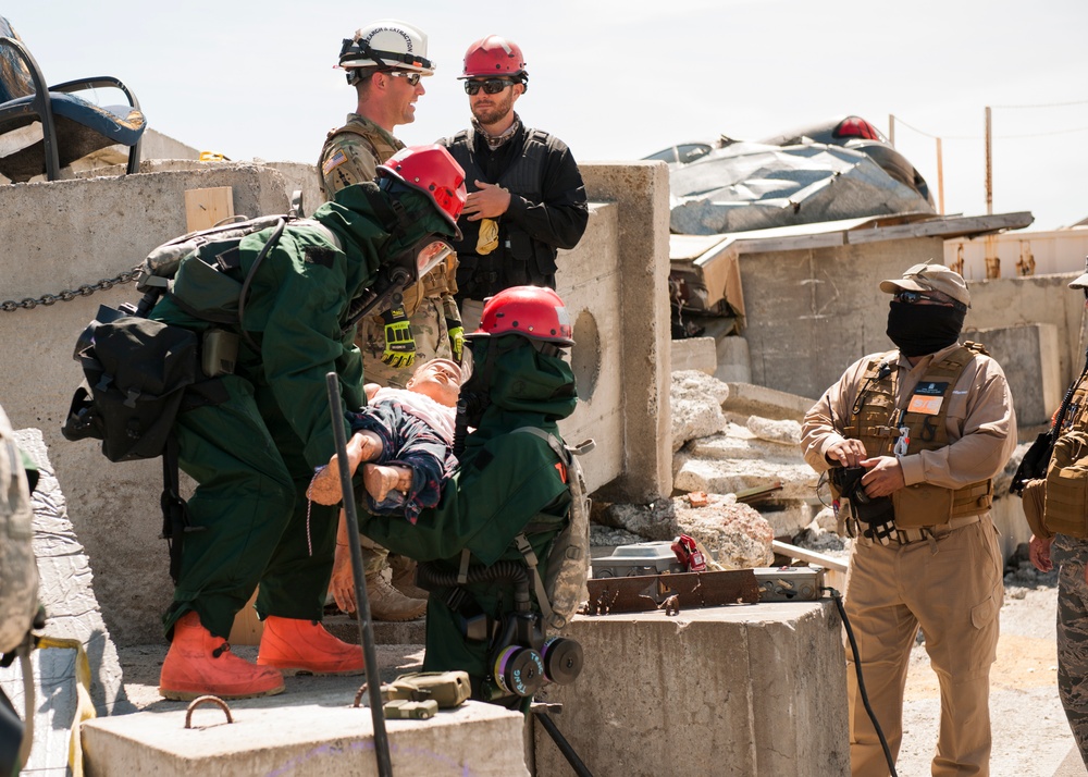 Rope Rescue Team training move victim from rubble