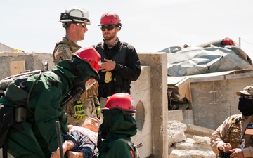Rope Rescue Team training move victim from rubble