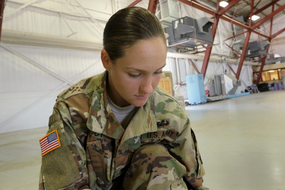 Soldier prepares before going on CH47-Chinook