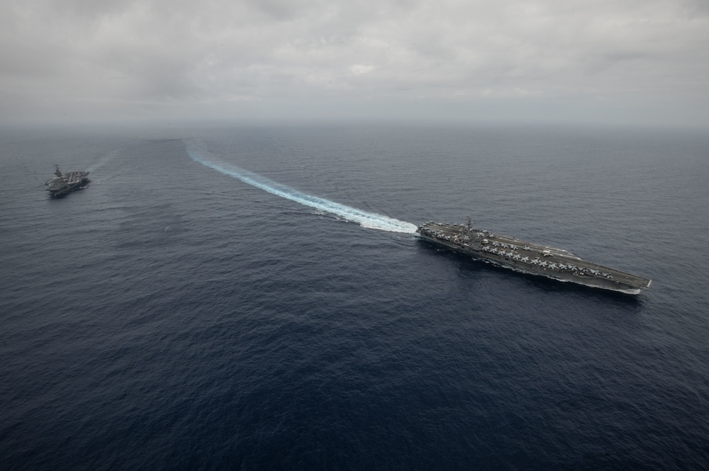 USS John C. Stennis (CVN 74) and USS Ronald Reagan (CVN 76) conduct dual aircraft carrier strike group operations