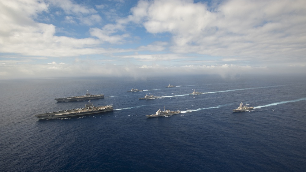 USS John C. Stennis (CVN 74) and USS Ronald Reagan (CVN 76) conduct dual aircraft carrier strike group operations