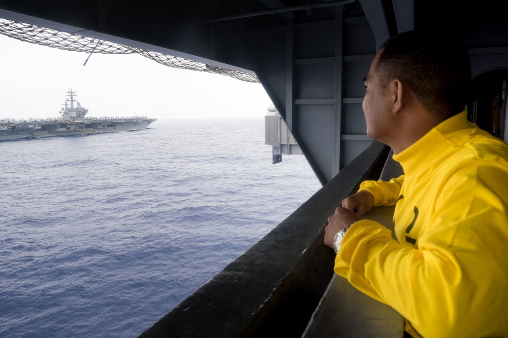 USS John C. Stennis (CVN 74) and USS Ronald Reagan (CVN 76) conduct dual aircraft carrier strike group operations