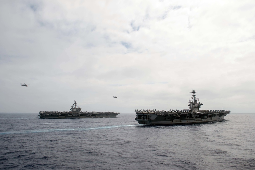 USS John C. Stennis (CVN 74) and USS Ronald Reagan (CVN 76) conduct dual aircraft carrier strike group operations