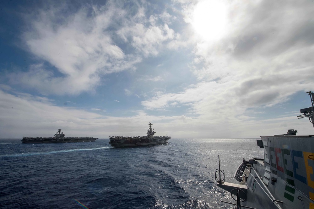 USS John C. Stennis (CVN 74) and USS Ronald Reagan (CVN 76) conduct dual aircraft carrier strike group operations