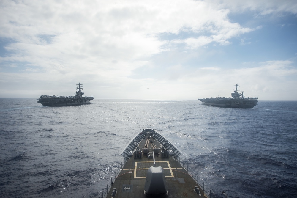 USS John C. Stennis (CVN 74) and USS Ronald Reagan (CVN 76) conduct dual aircraft carrier strike group operations