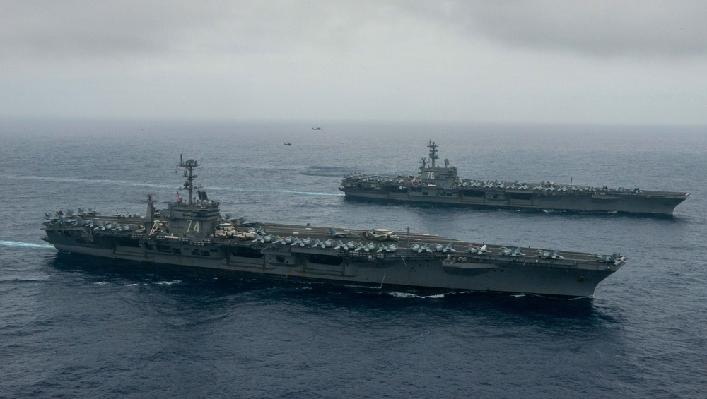 USS John C. Stennis (CVN 74) and USS Ronald Reagan (CVN 76) conduct dual aircraft carrier strike group operations