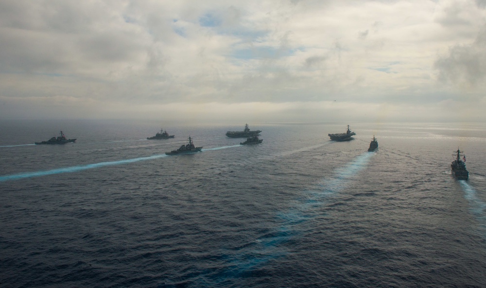 USS John C. Stennis (CVN 74) and USS Ronald Reagan (CVN 76) conduct dual aircraft carrier strike group operations