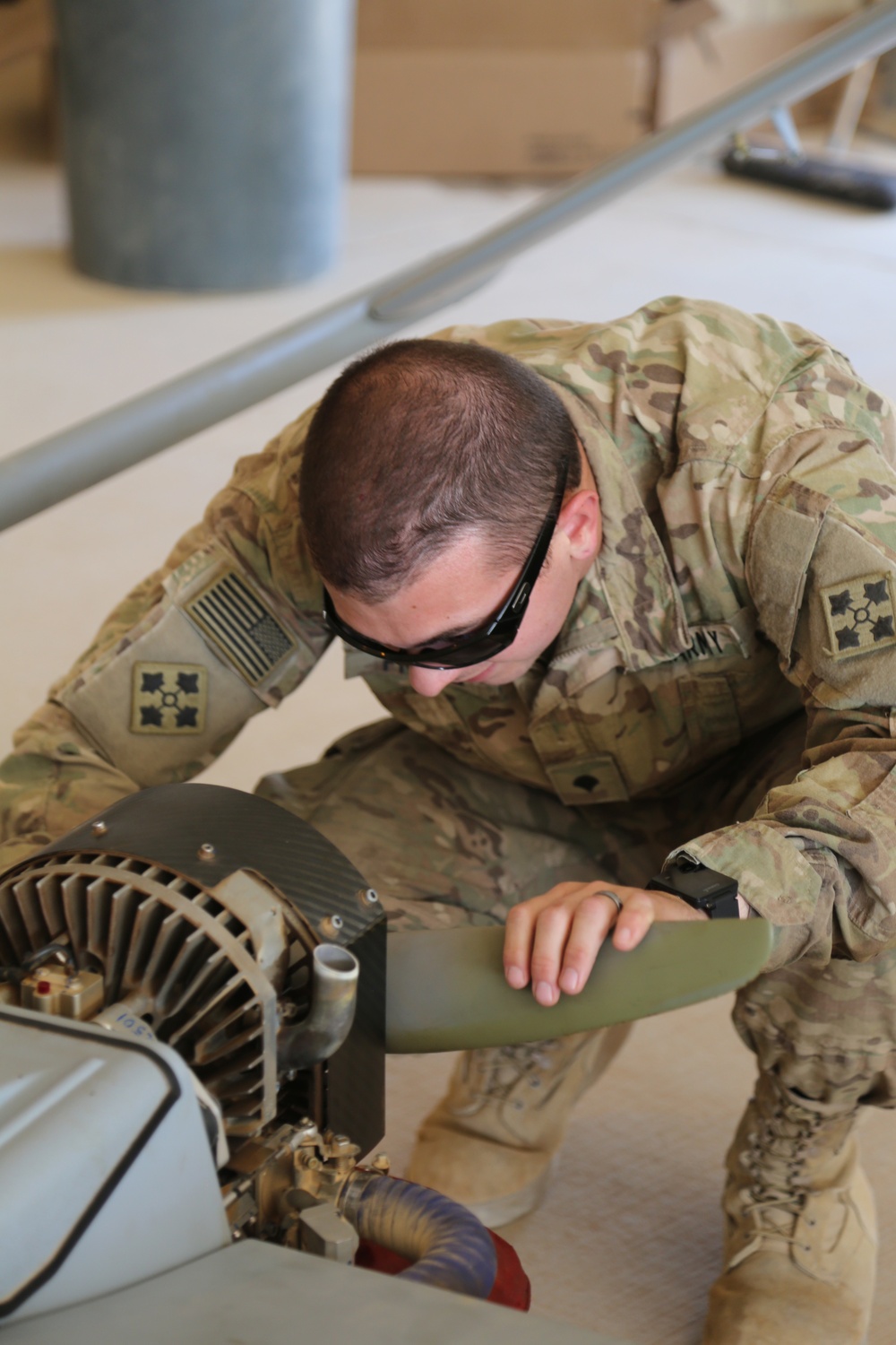 U.S. Soldiers prepare UAV for flight