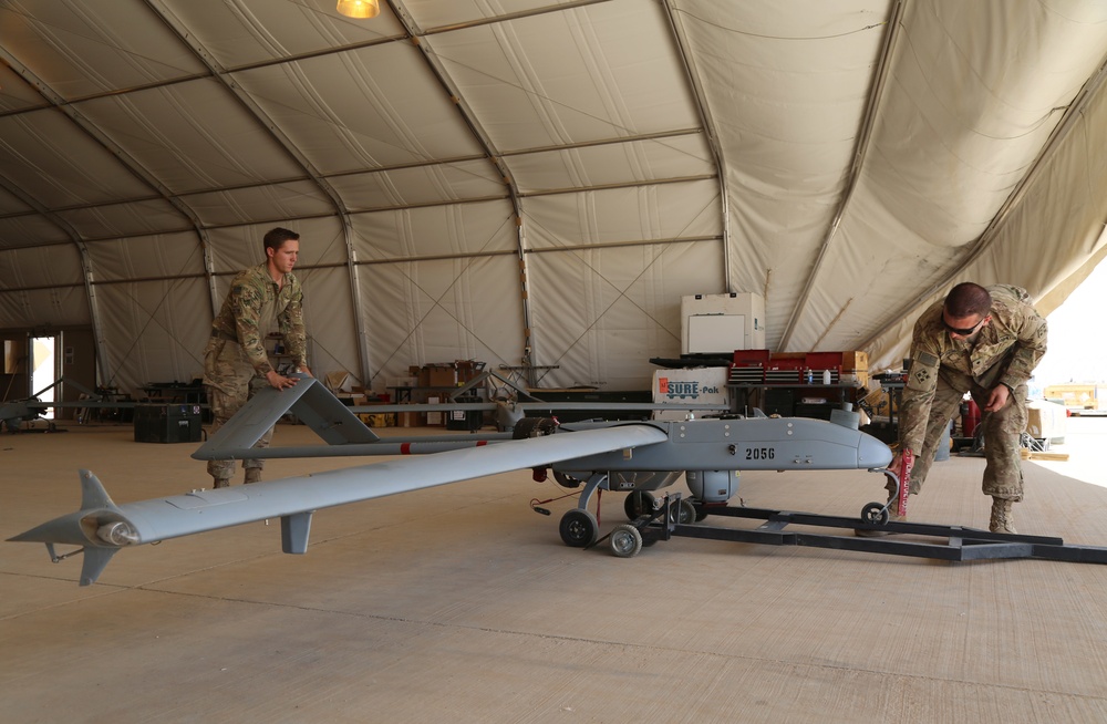 U.S. Soldiers prepare UAV for flight