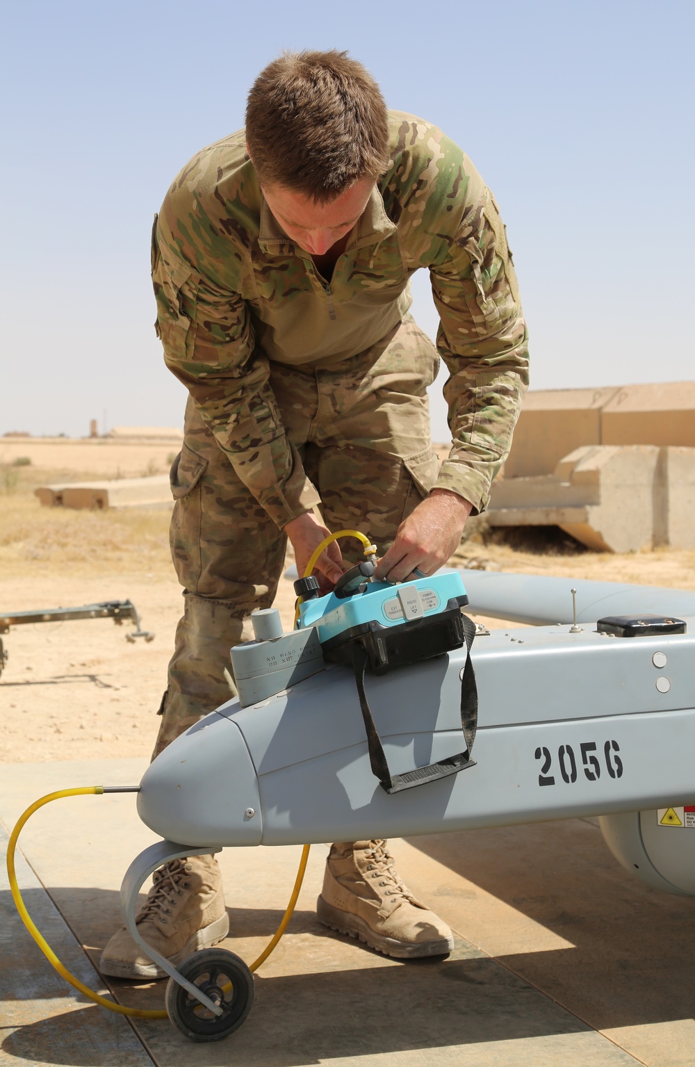 U.S. Soldiers prepare UAV for flight