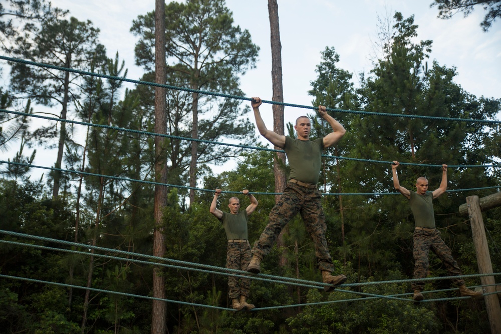 Marine recruits learn to tackle obstacles on Parris Island confidence course