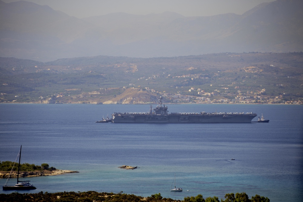 Aircraft carrier USS Harry S. Truman (CVN 75) transits off the coast of Souda, Greece