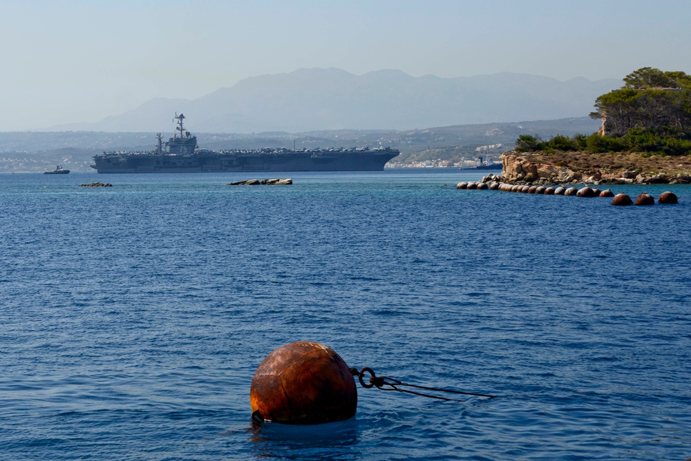 Aircraft carrier USS Harry S. Truman (CVN 75) transits off the coast of Souda, Greece