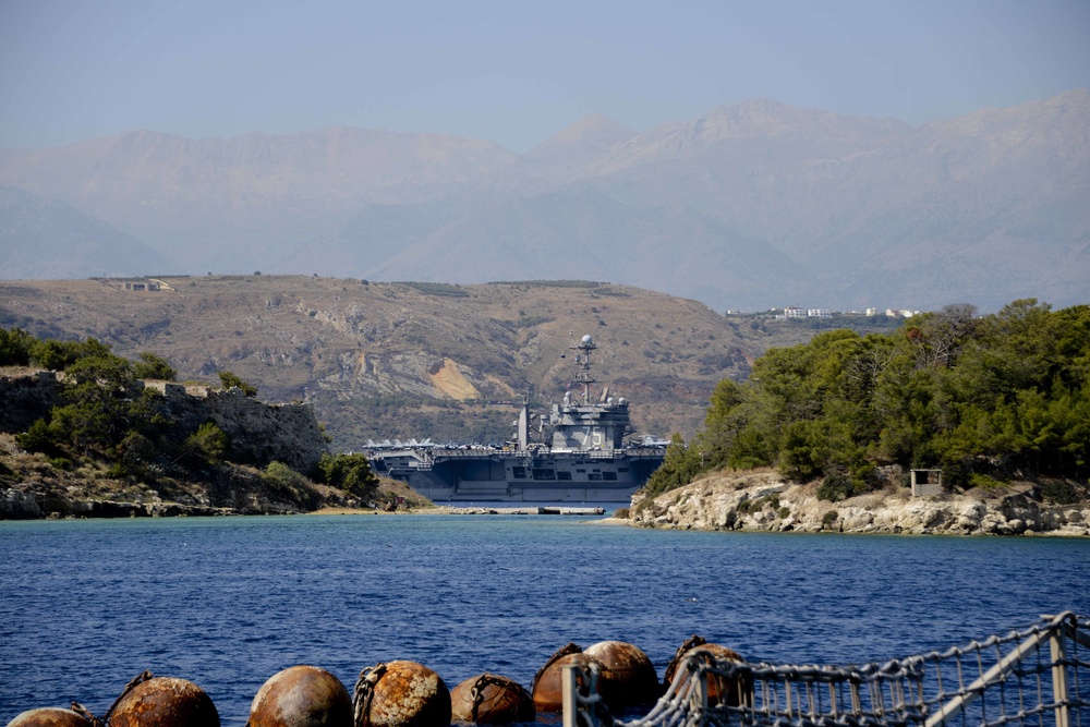 Aircraft carrier USS Harry S. Truman (CVN 75) transits off the coast of Souda, Greece