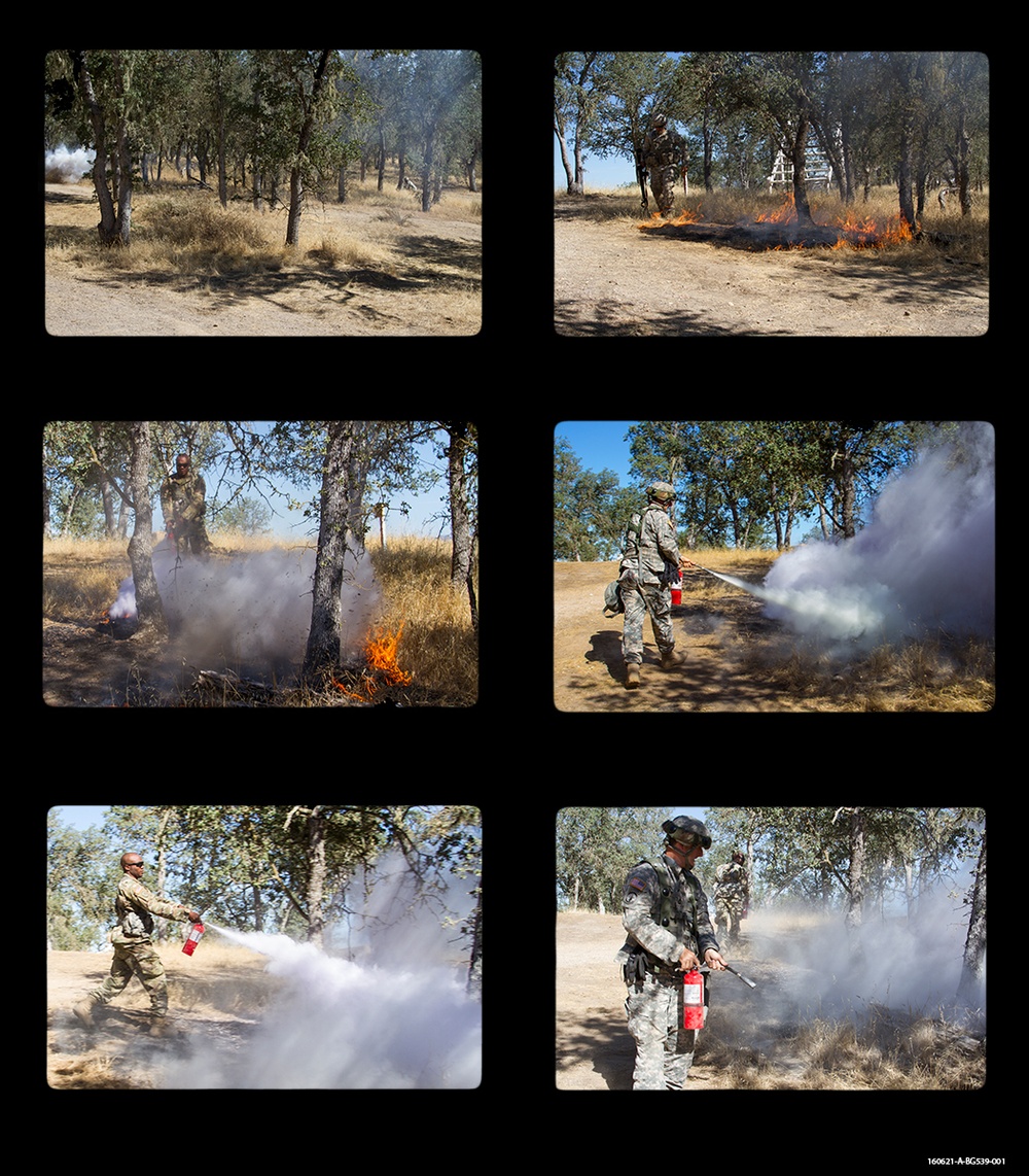 Soldiers Extinguish Fire Cause by Training Munitions