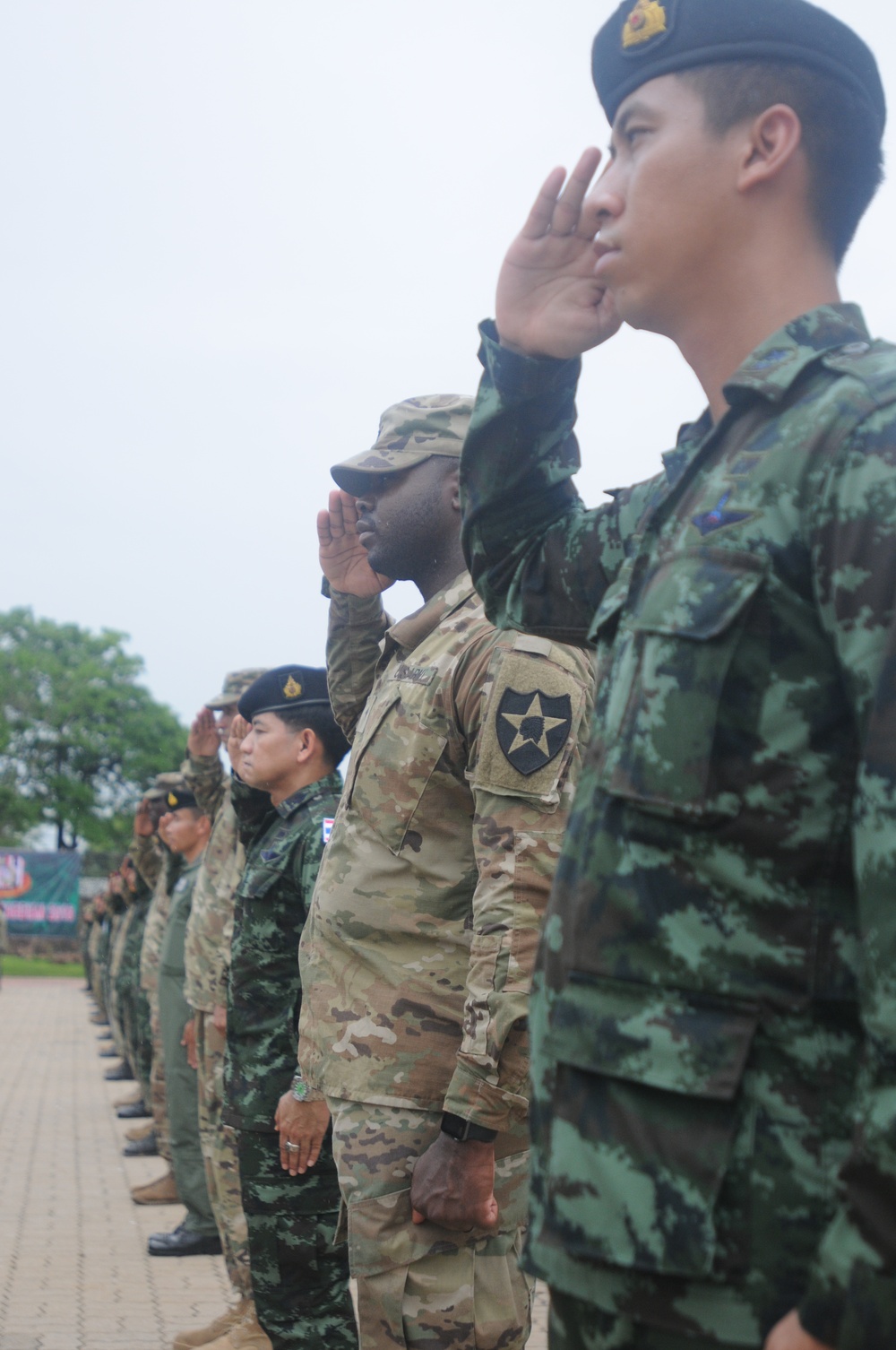 U.S. and Thai Soldiers Salute at Hanuman Guardian Opening Ceremony
