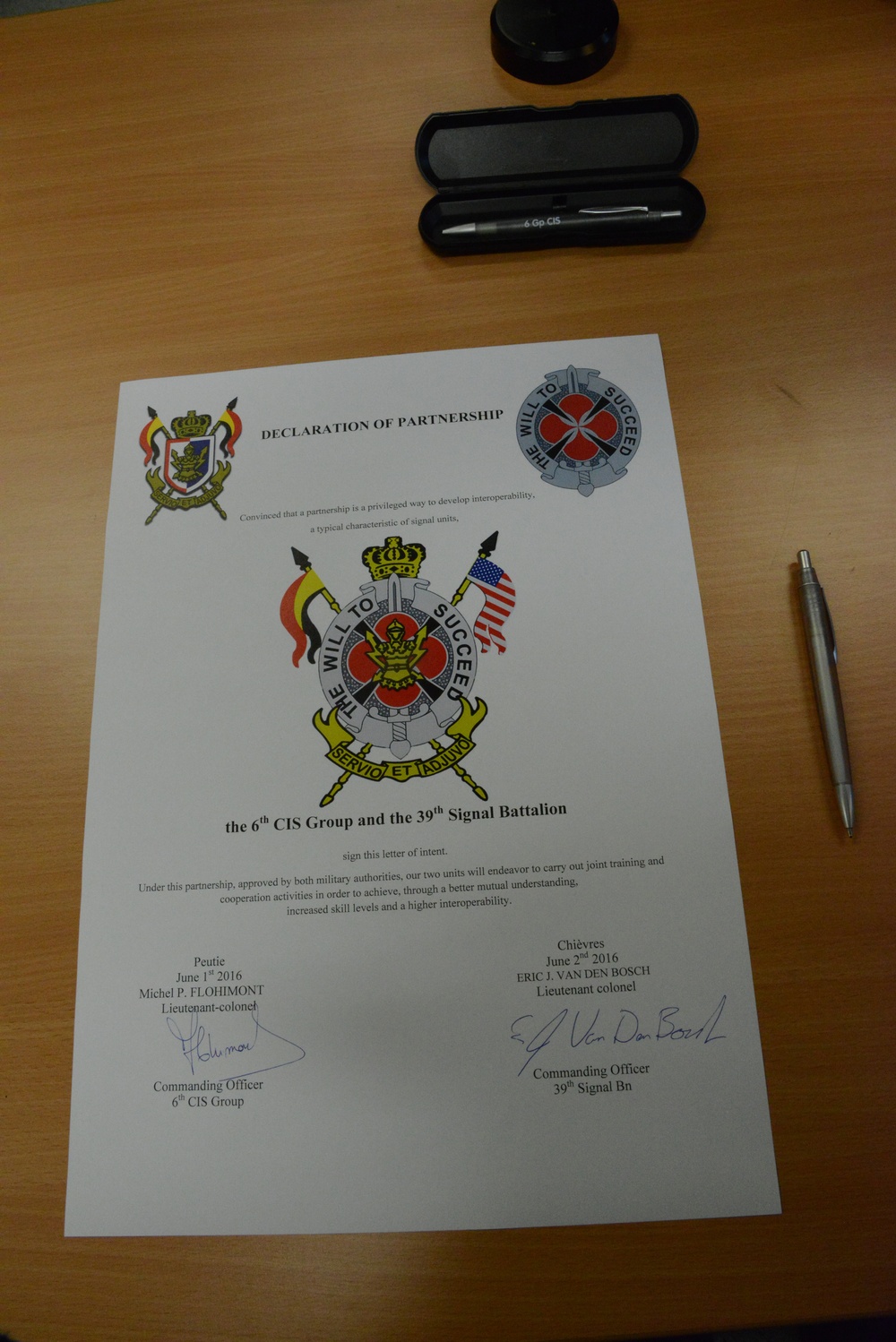 Declaration of Partnership between 39th Signal Bn and CIS Group