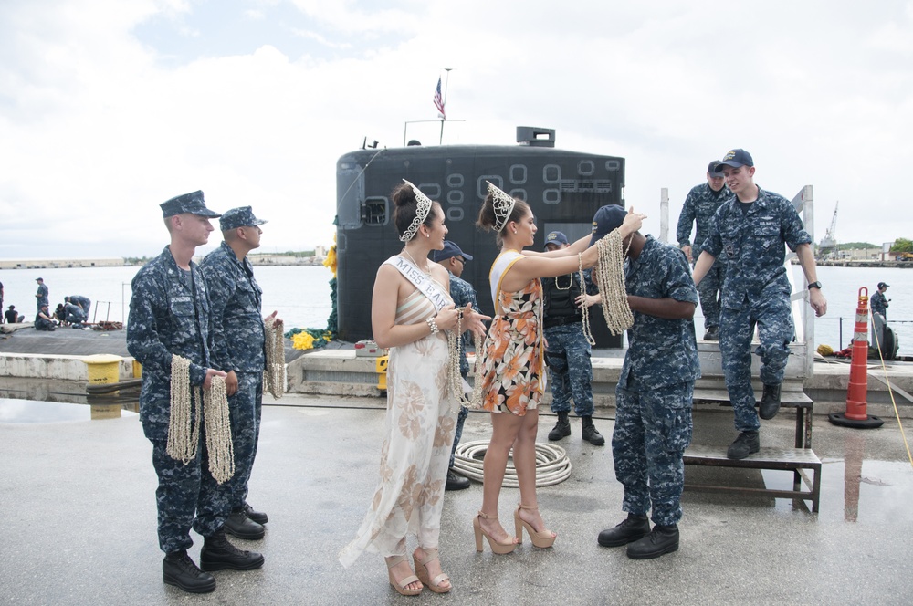 USS Topeka Sailors welcomed home by Miss Guam Earth and Miss Guam World