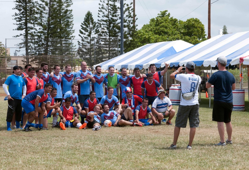 CNS Almirante Cochrane and HMAS Canberra Play in a Soccer Tournament During RIMPAC