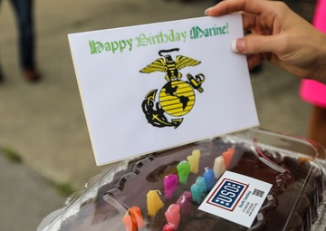 Surprise birthday cake for Pfc. Isom, thanks to USO and family