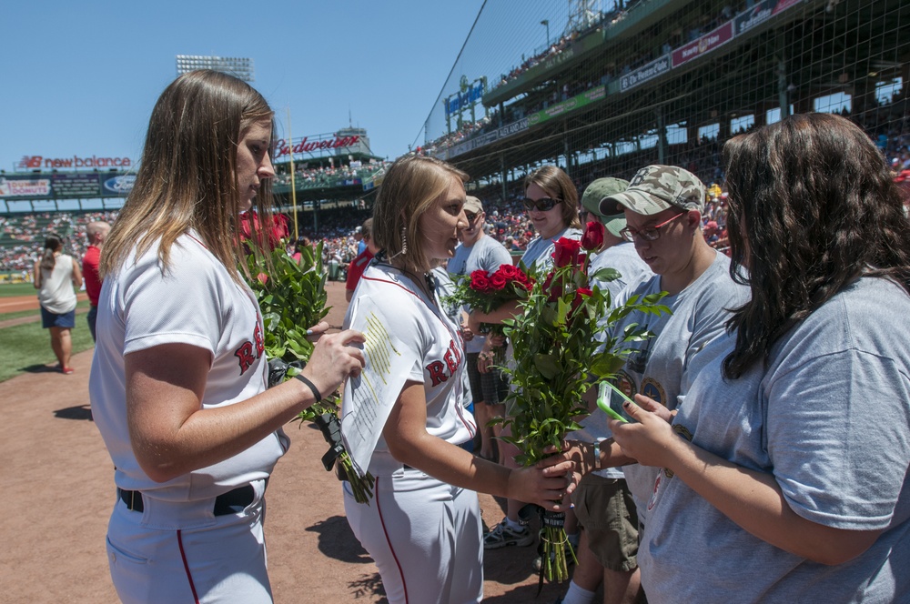 Ball Girls Hand Roses to Gold Star Family