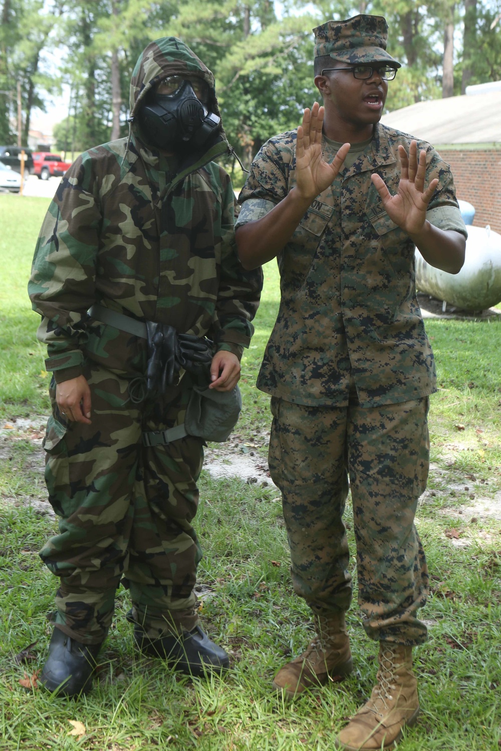 Marines participate in CBRN class.