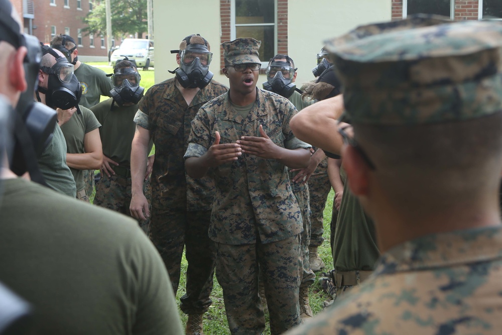 Marines participate in CBRN class.