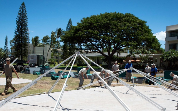 U.S. Army Soldiers assigned to 445th Civil Affairs Battalion setup a field hospital for RIMPAC