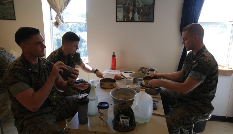 Marines attached to Combat Engineer Officer course 7-16 perform a sedimentation test