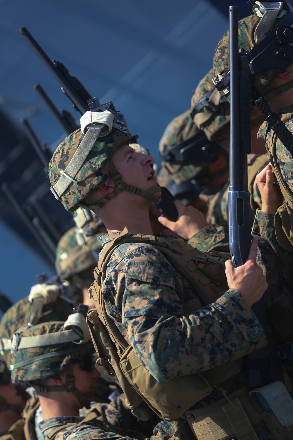 22nd MEU Marines Practice Riot Control Techniques aboard San Antonio