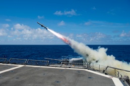 USS Princeton (CG 59) fires an RGM-84 Harpoon anti-ship missile during RIMPAC 2016