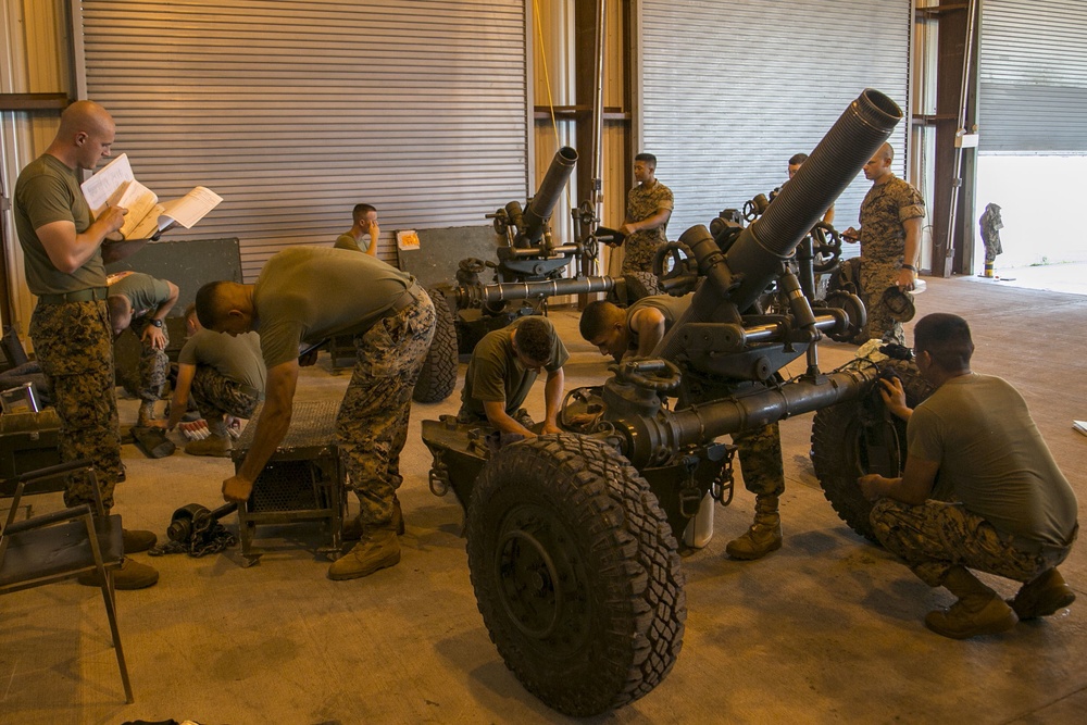 Fuji Marines perform maintenance on M777 Howitzers, 120mm mortars