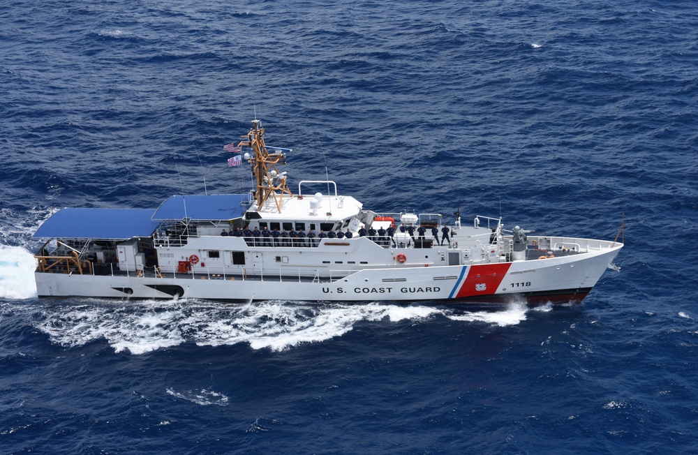 The Coast Guard Cutter Joseph Tezanos conducts sea trials off the coast of Key West Florida on July 19, 2016.