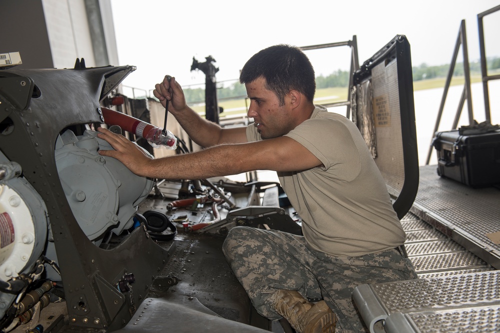 Soldier Works on Black Hawk Helicopter