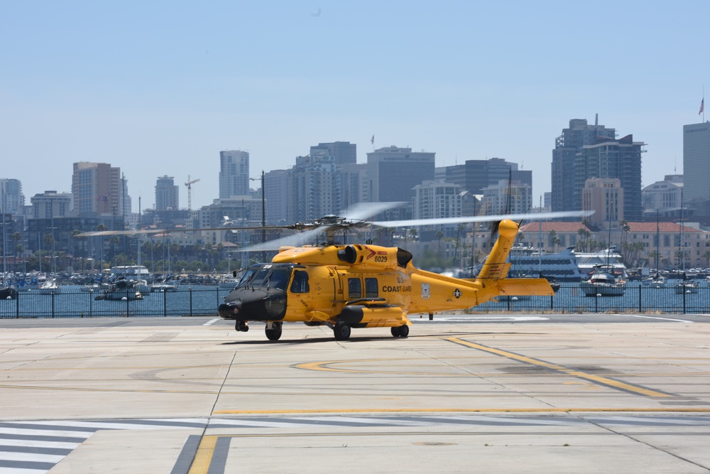 Coast Guard welcomes centennial themed helicopter to San Diego