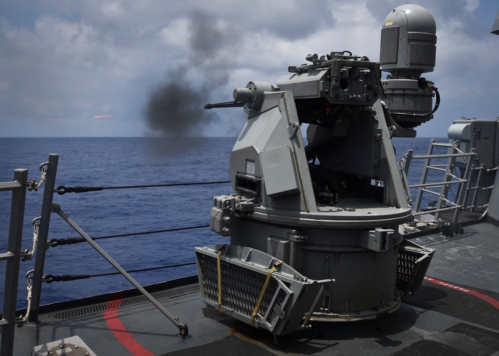 USS Shoup fires MK- 38-25mm machine gun system
