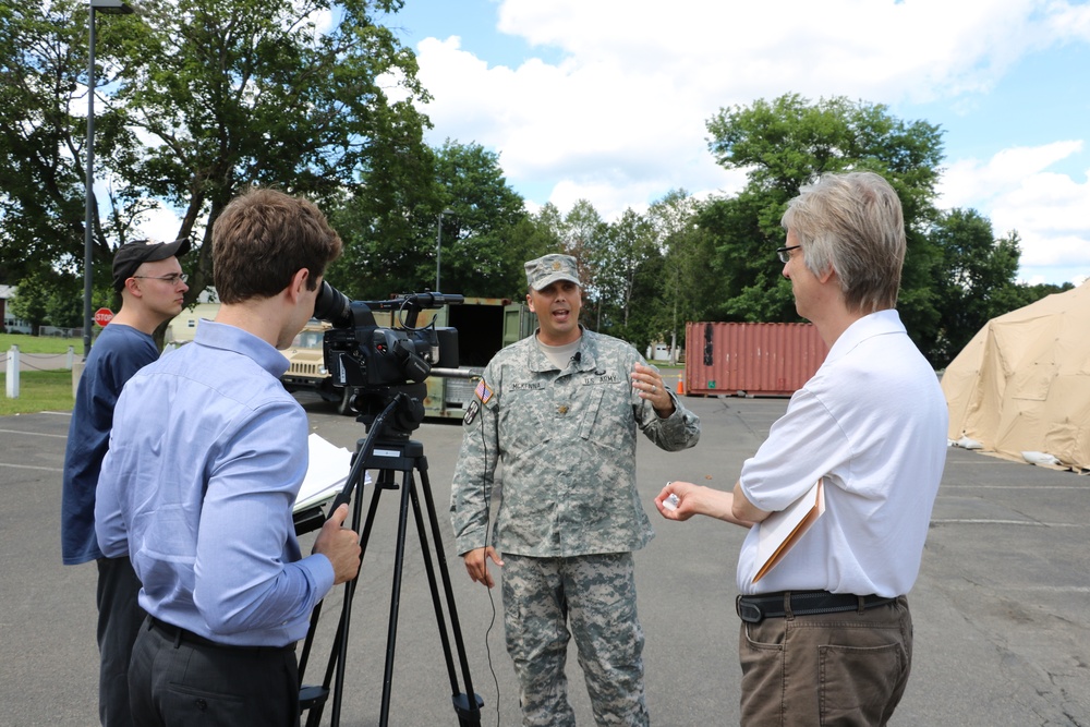 Service member speaks with the media during media day during an IRT event in Norwich, N.Y.
