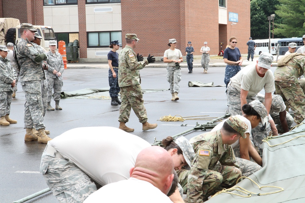 Service members set up veterinary hospital tents for Healthy Cortland IRT event