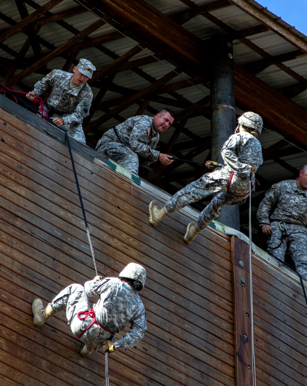 Cadet Initial Entry Training candidates rappel the tower with Task Force Wolf