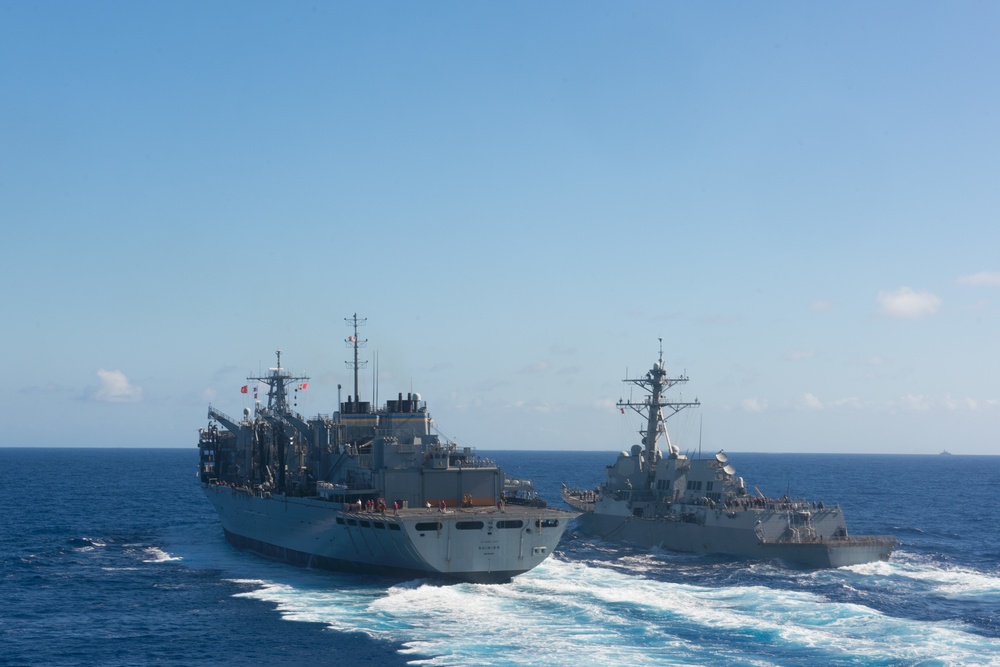 USS William P. Lawrence conducts a replenishment-at-sea during RIMPAC