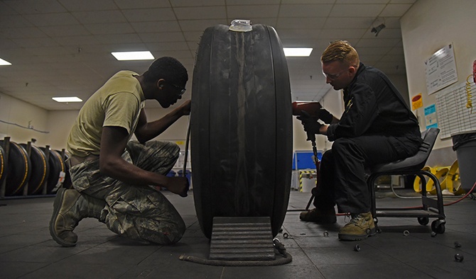 Aero repair breaks down a tire