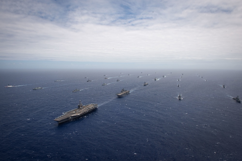 Forty Ships and Submarines Steam in Close Formation During RIMPAC