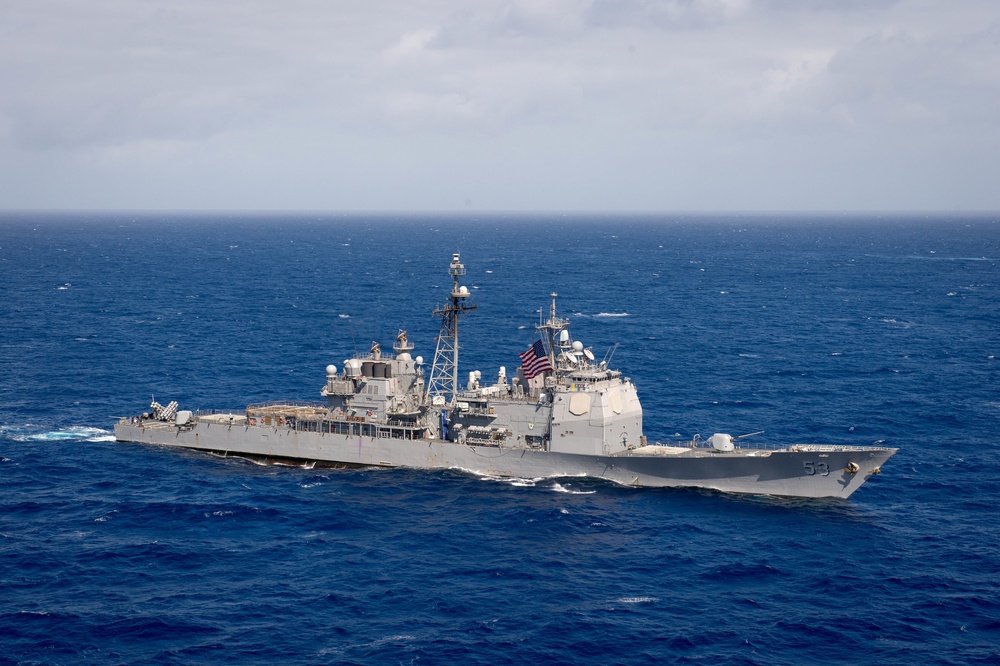 Forty Ships and Submarines Steam in Close Formation During RIMPAC - USS Mobile Bay (CG 53)