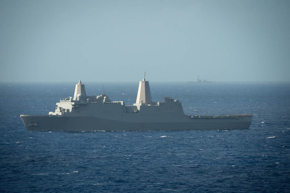 Forty Ships and Submarines Steam in Close Formation During RIMPAC - USS San Diego (LPD 22)
